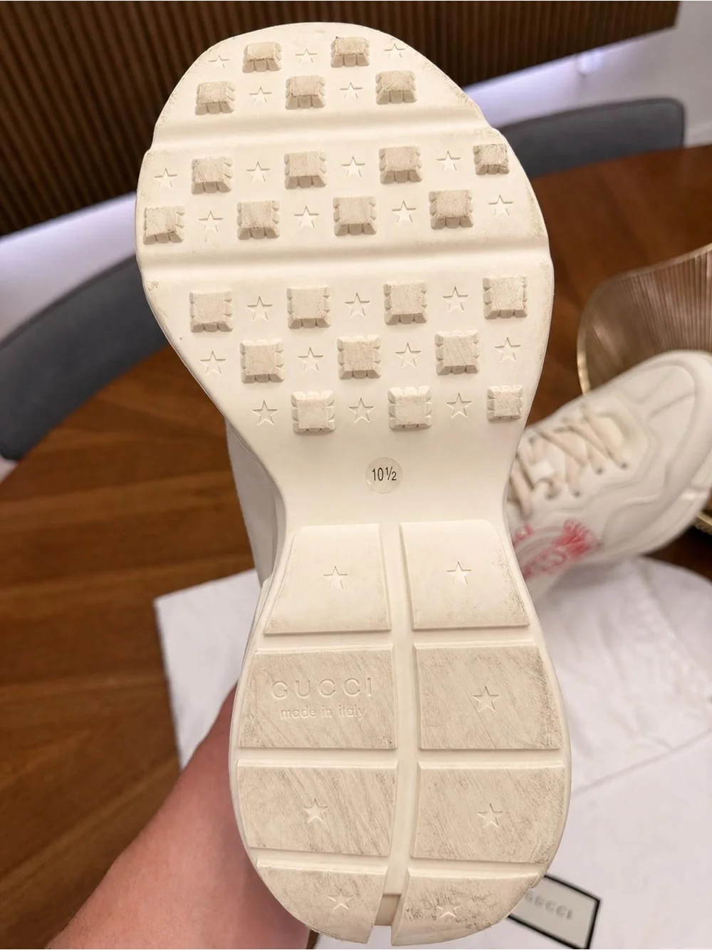 Gucci Cream Leather Platform Sneaker with Red Logo Accent